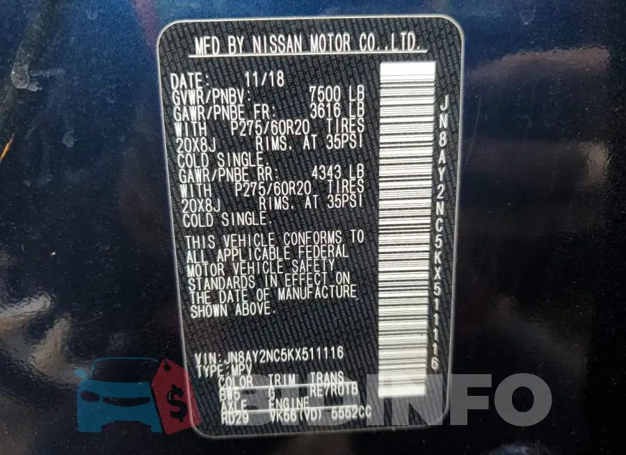 JN8AY2NC5KX511116 Photo# 13
