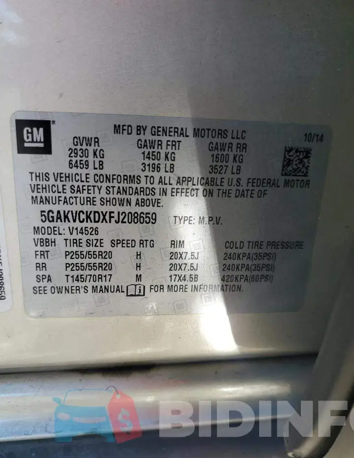 5GAKVCKDXFJ208659 Photo# 13