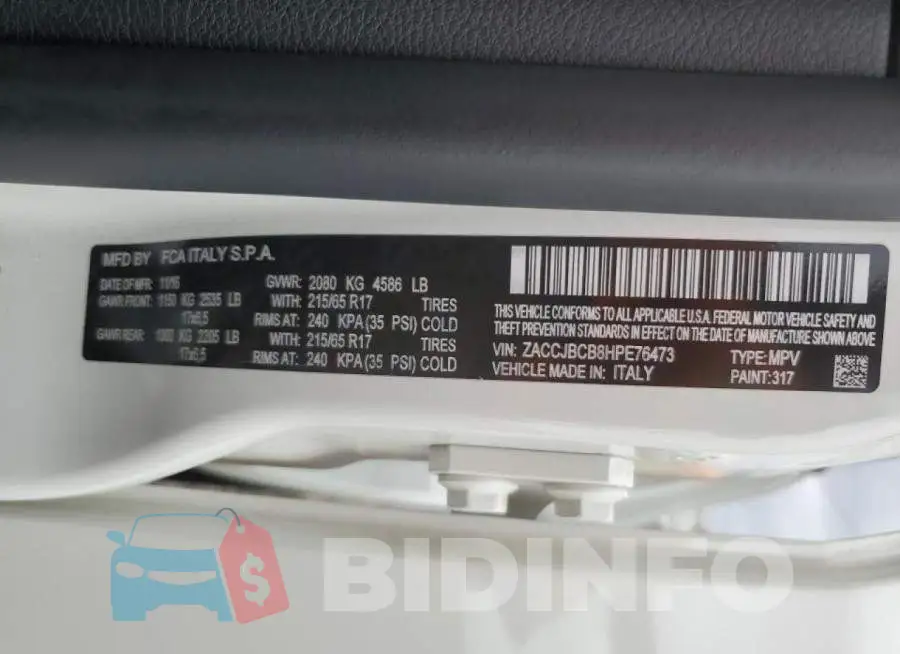 ZACCJBCB8HPE76473 Photo# 12