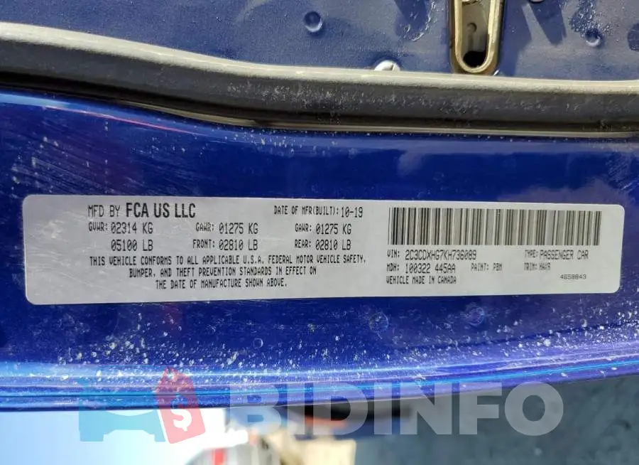 2C3CDXHG7KH736089 Photo# 12