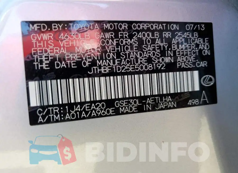 JTHBF1D25E5008192 Photo# 13
