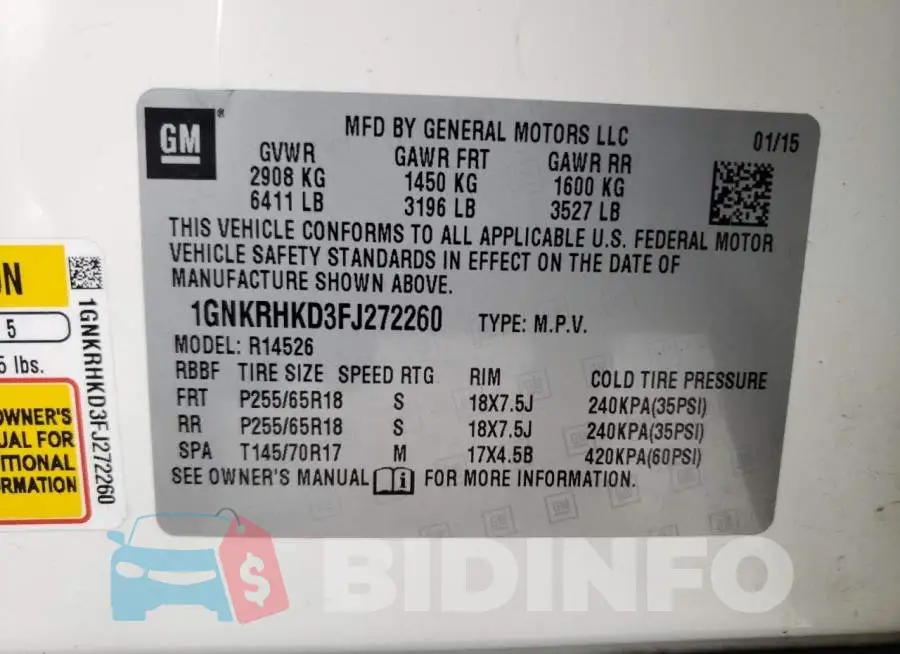 1GNKRHKD3FJ272260 Photo# 13