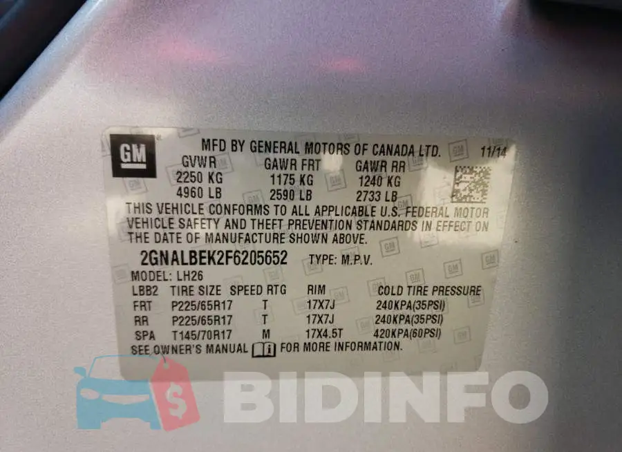 2GNALBEK2F6205652 Photo# 13