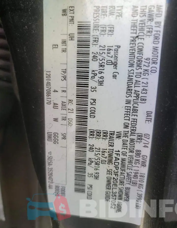 1FADP3F20EL357052 Photo# 13