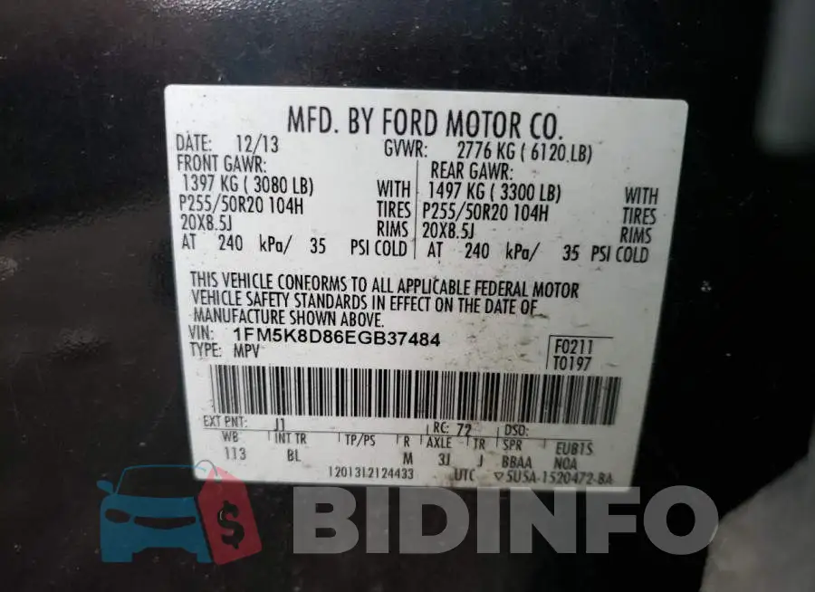 1FM5K8D86EGB37484 Photo# 13
