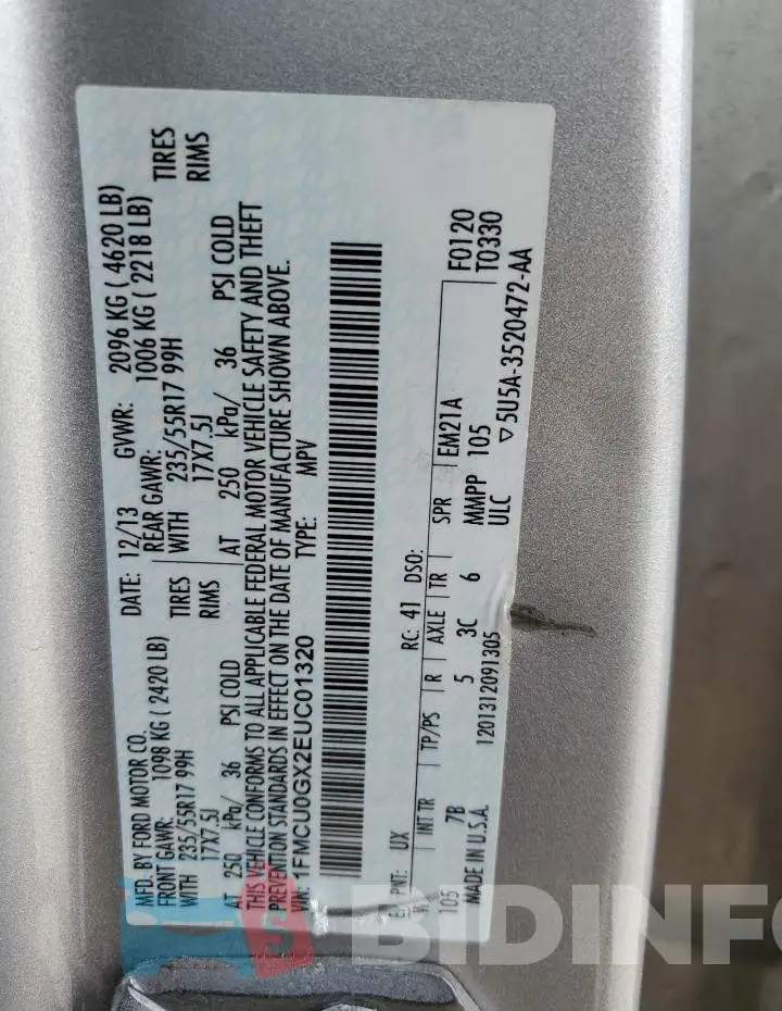 1FMCU0GX2EUC01320 Photo# 13