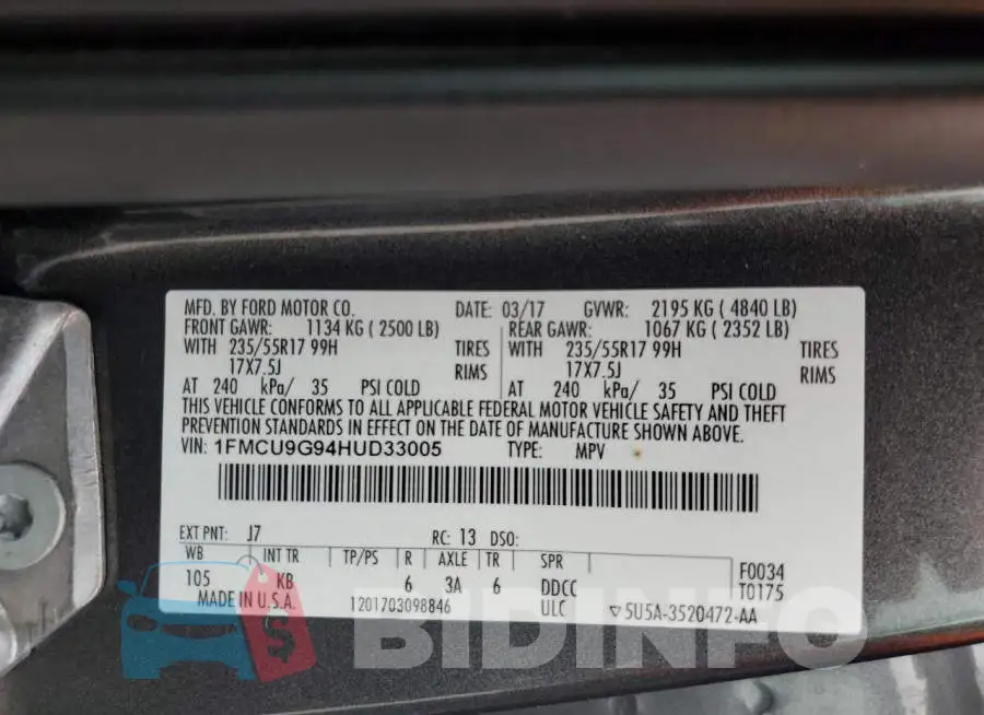 1FMCU9G94HUD33005 Photo# 13