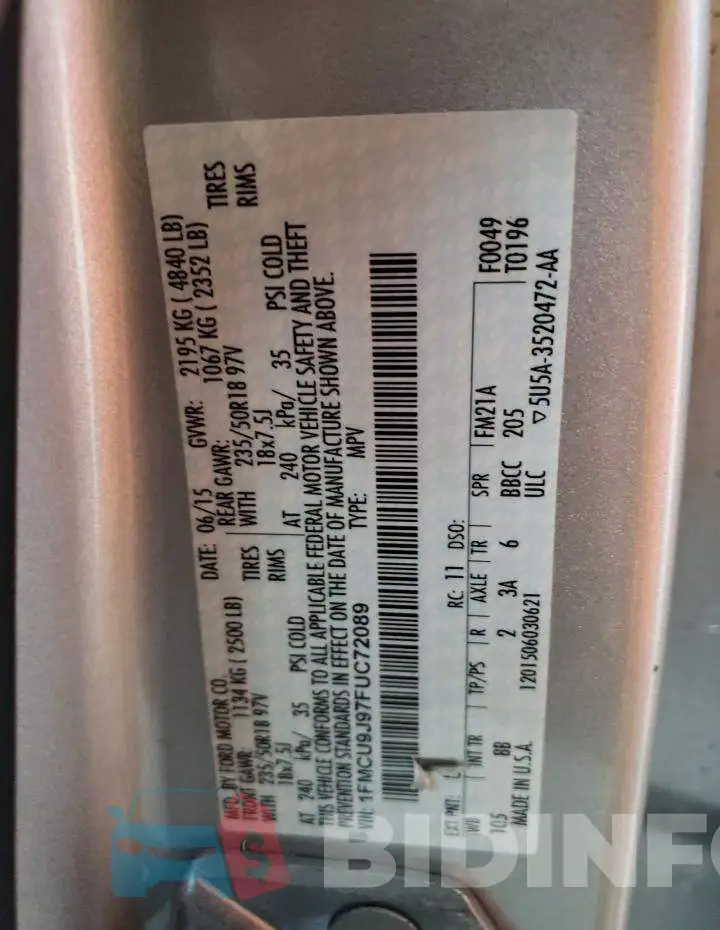 1FMCU9J97FUC72089 Photo# 13