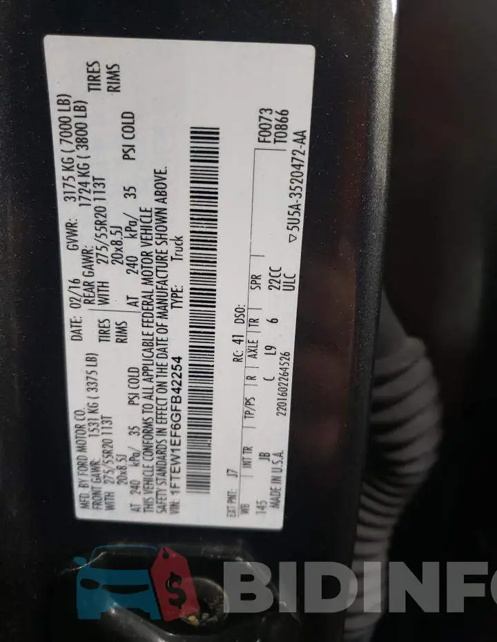 1FTEW1EF6GFB42254 Photo# 12