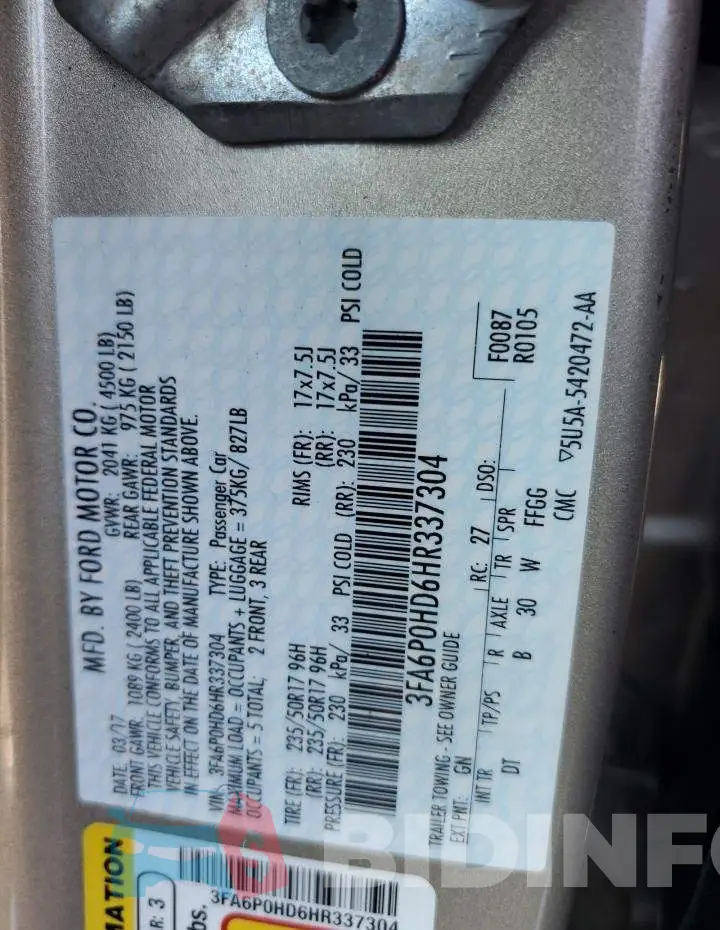 3FA6P0HD6HR337304 Photo# 12