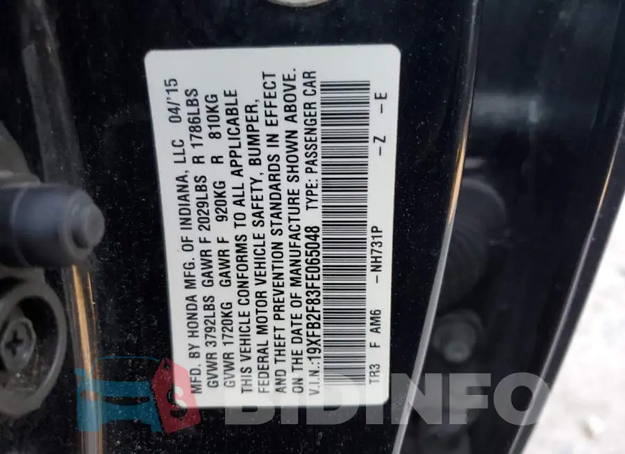 19XFB2F83FE065048 Photo# 12