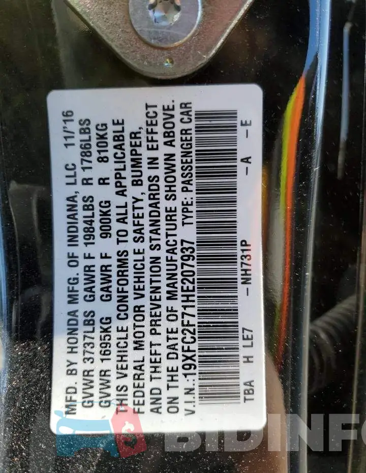 19XFC2F71HE207937 Photo# 12