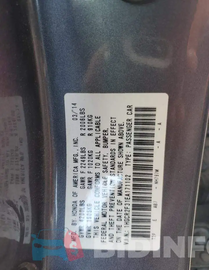 1HGCR2F31EA171102 Photo# 12