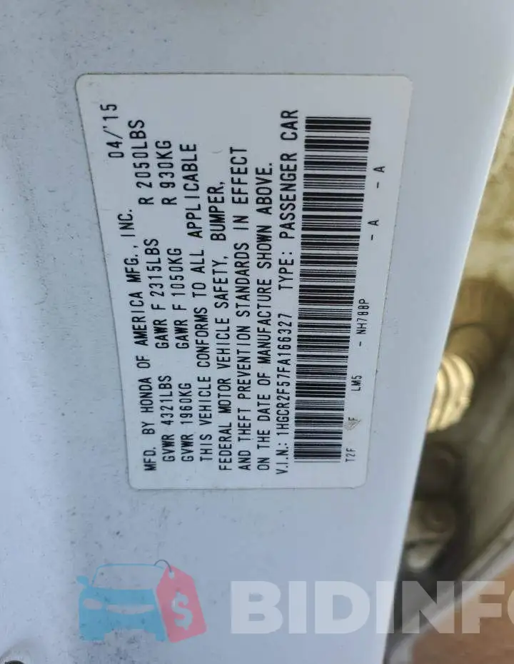 1HGCR2F57FA166327 Photo# 12