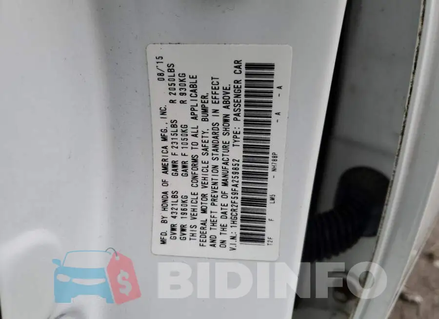 1HGCR2F59FA259852 Photo# 12