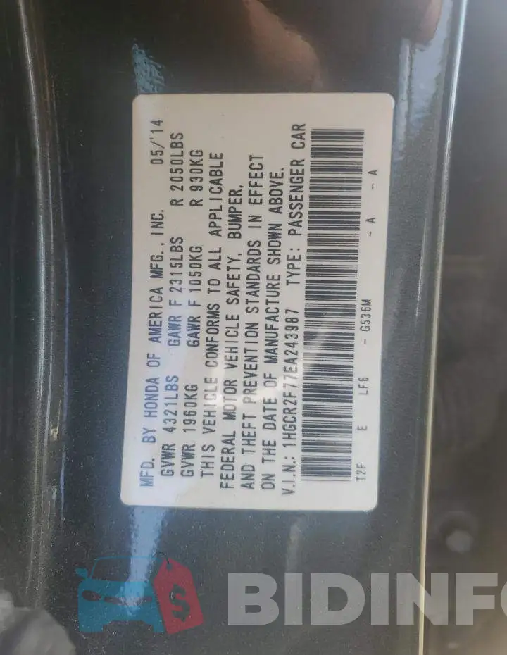 1HGCR2F77EA243987 Photo# 12