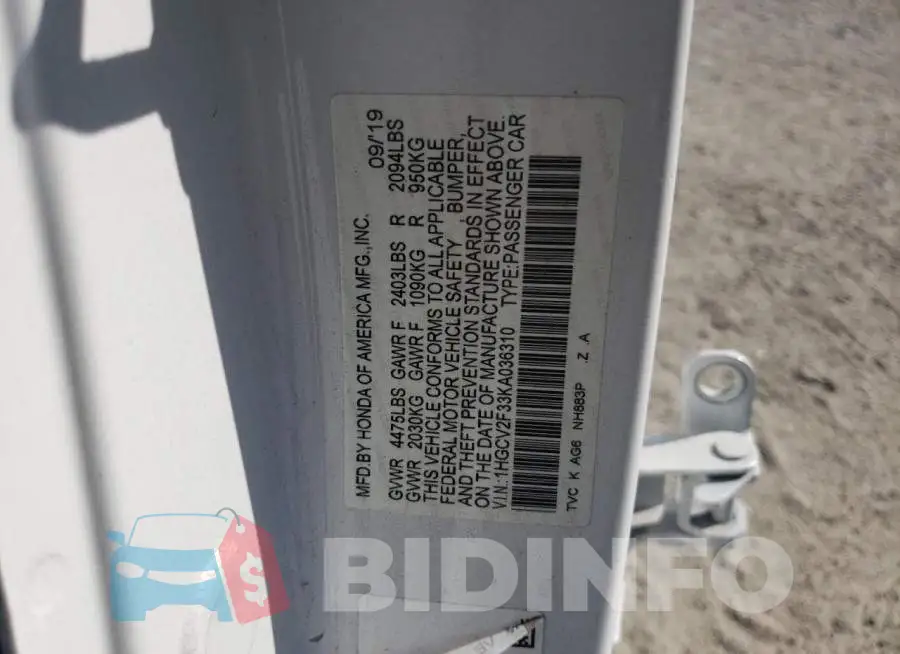 1HGCV2F33KA036310 Photo# 12