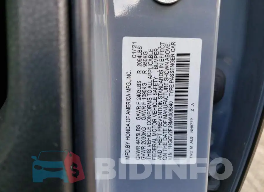 1HGCV2F39MA008840 Photo# 12