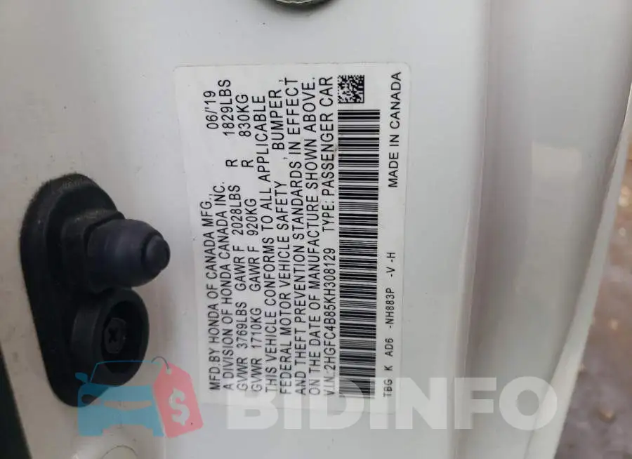 2HGFC4B85KH308129 Photo# 12