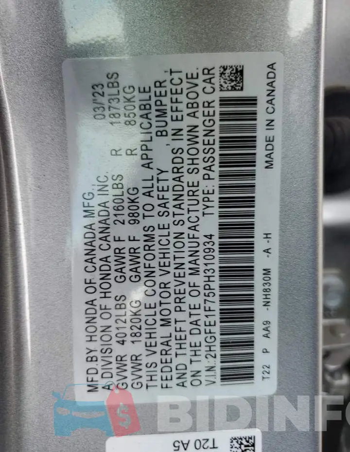 2HGFE1F75PH310934 Photo# 12