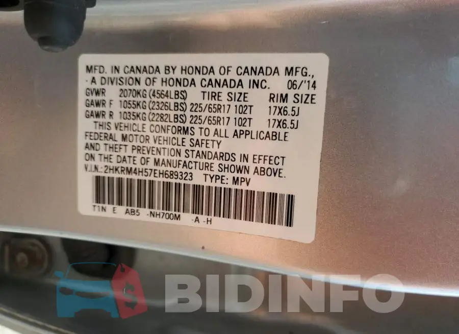 2HKRM4H57EH689323 Photo# 14