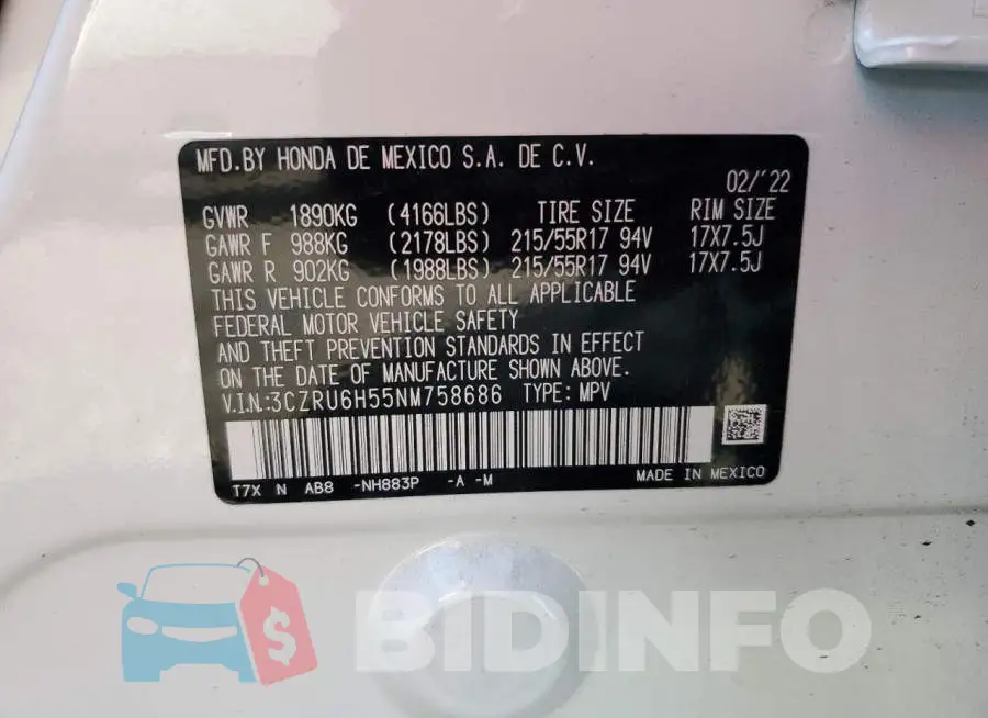 3CZRU6H55NM758686 Photo# 14