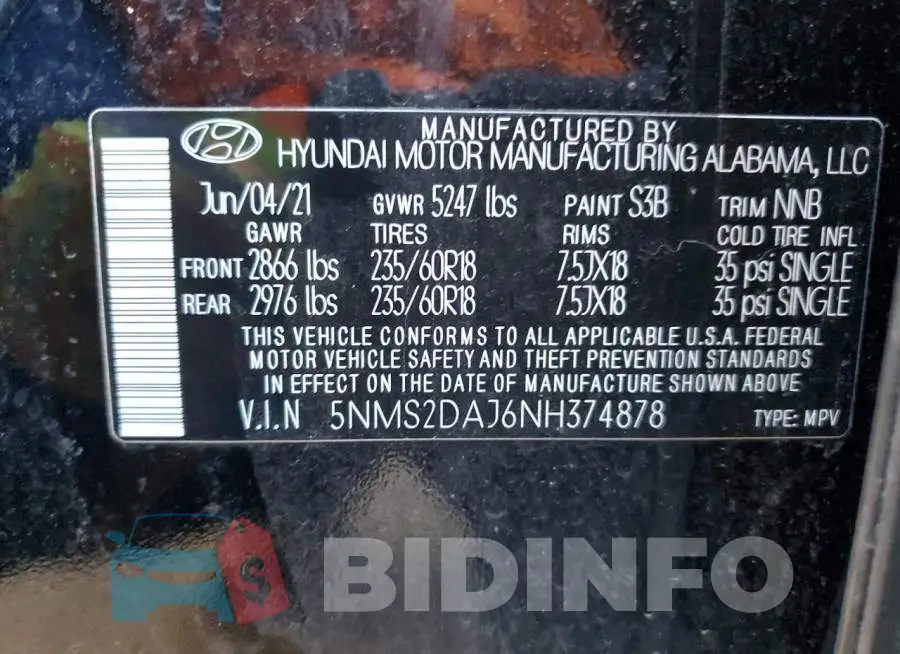 5NMS2DAJ6NH374878 Photo# 13