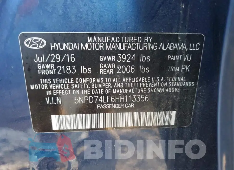 5NPD74LF6HH113356 Photo# 12