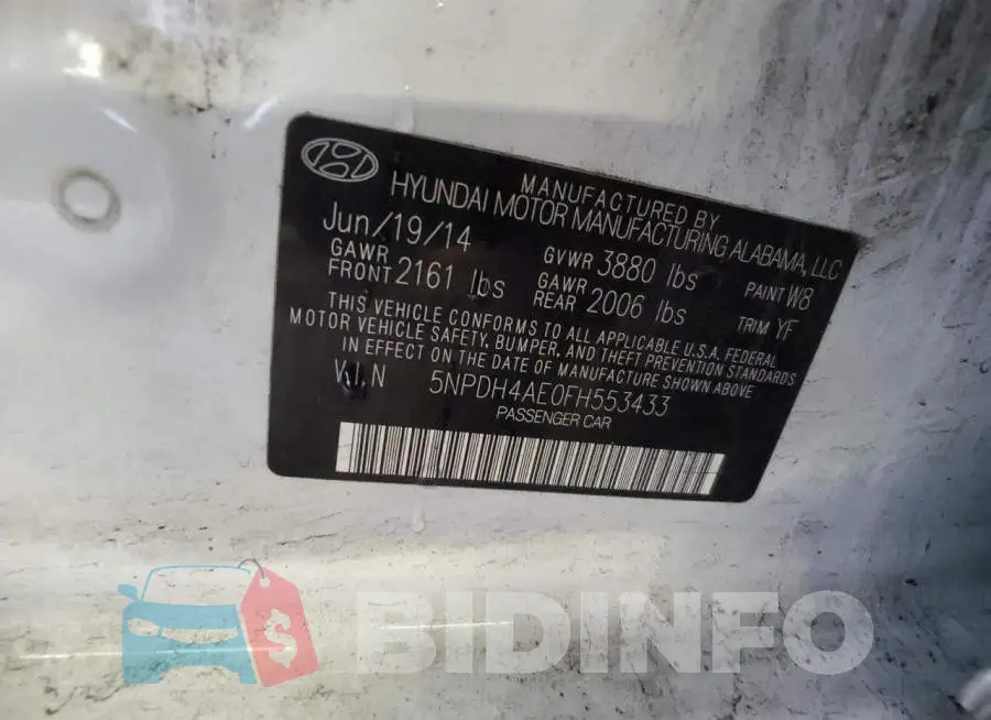 5NPDH4AE0FH553433 Photo# 12