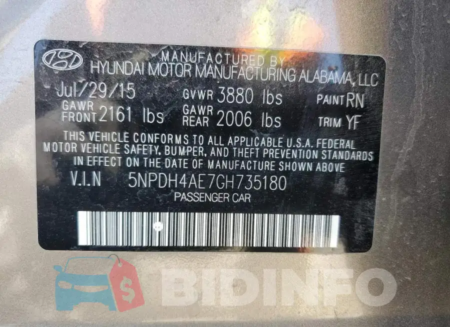 5NPDH4AE7GH735180 Photo# 12