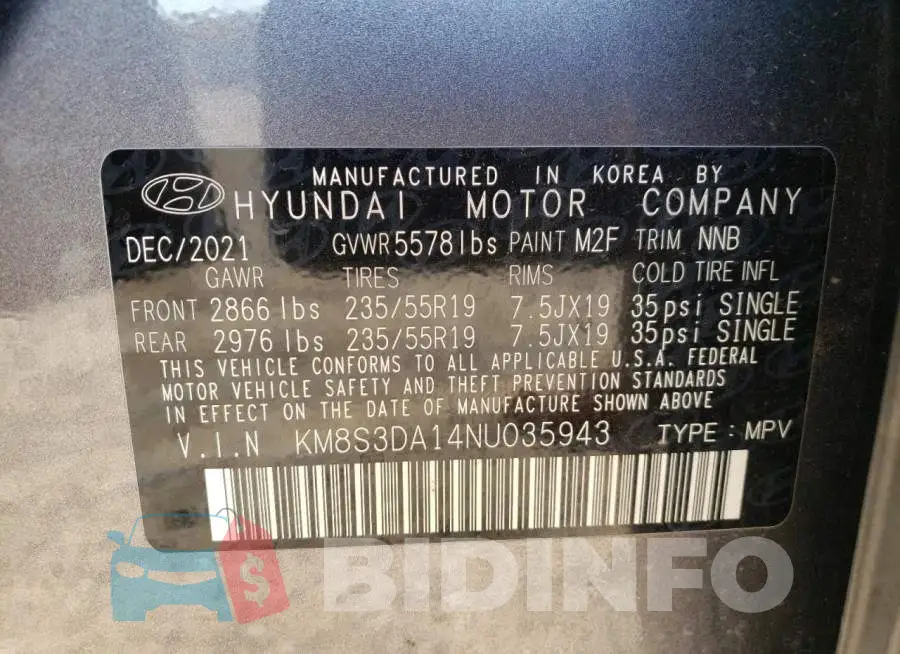 KM8S3DA14NU035943 Photo# 13
