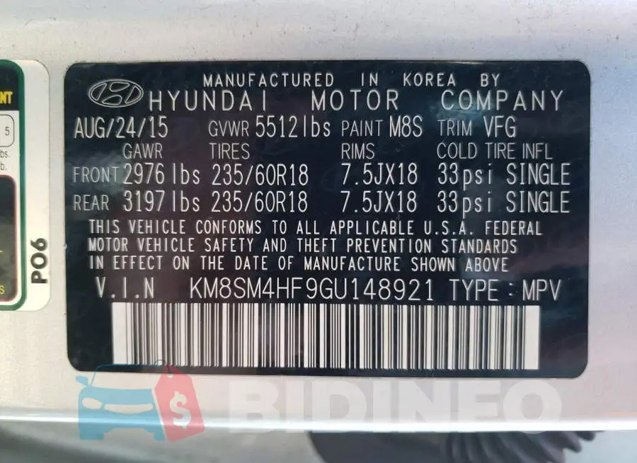 KM8SM4HF9GU148921 Photo# 13