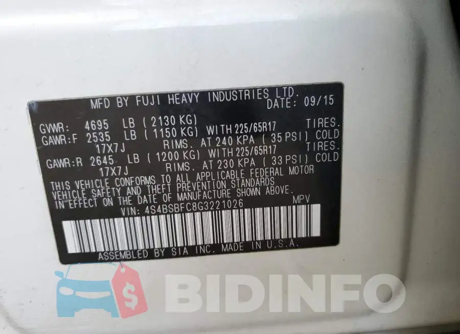 4S4BSBFC8G3221026 Photo# 13