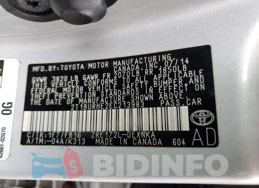 2T1BURHE2EC213983 Photo# 12