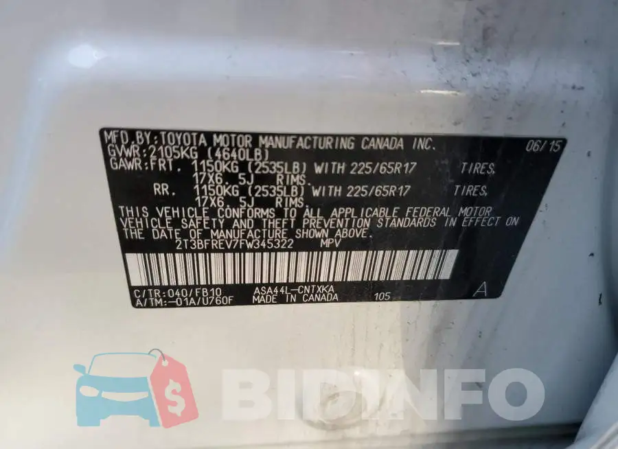 2T3BFREV7FW345322 Photo# 13