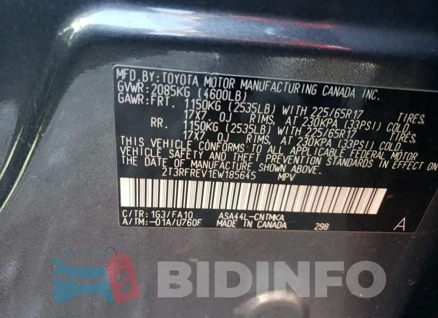 2T3RFREV1EW185645 Photo# 13