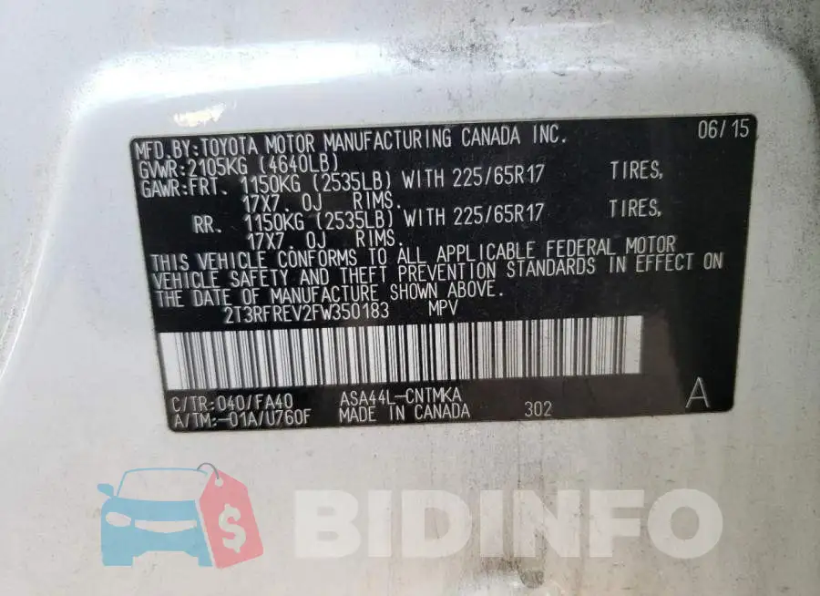 2T3RFREV2FW350183 Photo# 12