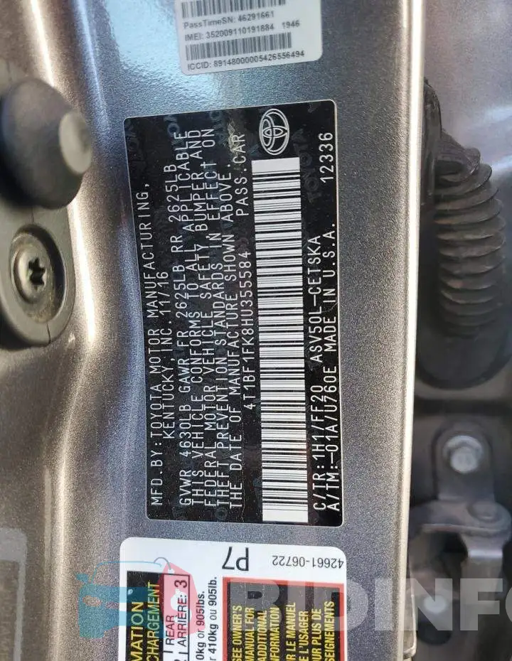 4T1BF1FK8HU355584 Photo# 12