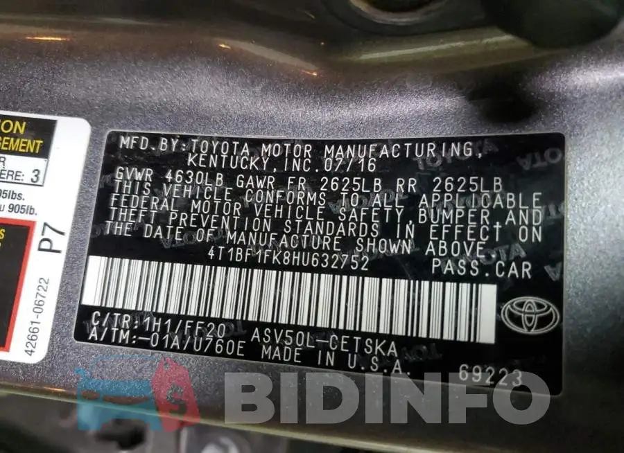 4T1BF1FK8HU632752 Photo# 12