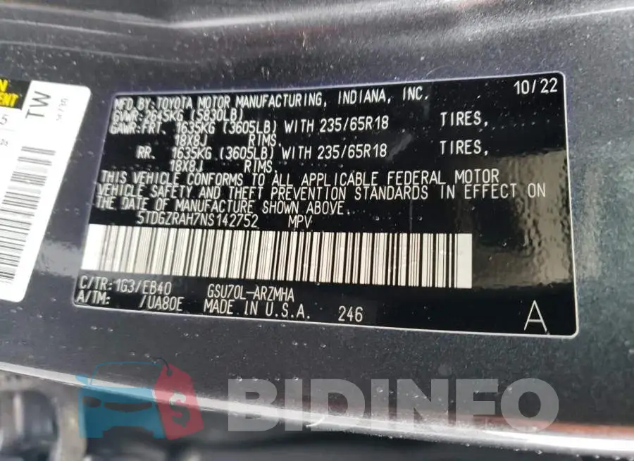 5TDGZRAH7NS142752 Photo# 12