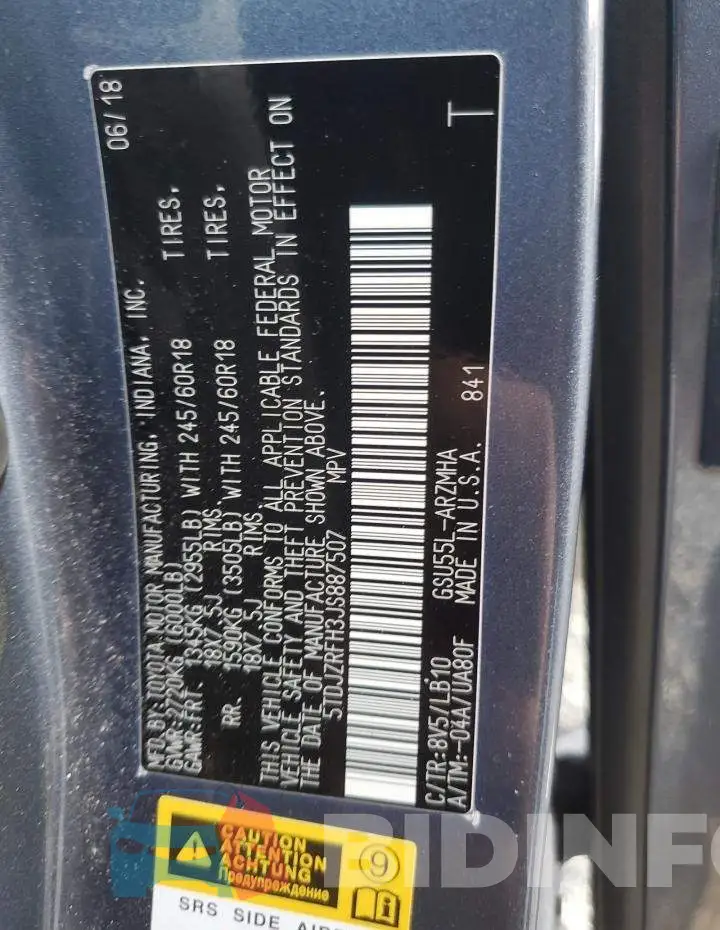 5TDJZRFH3JS887507 Photo# 12