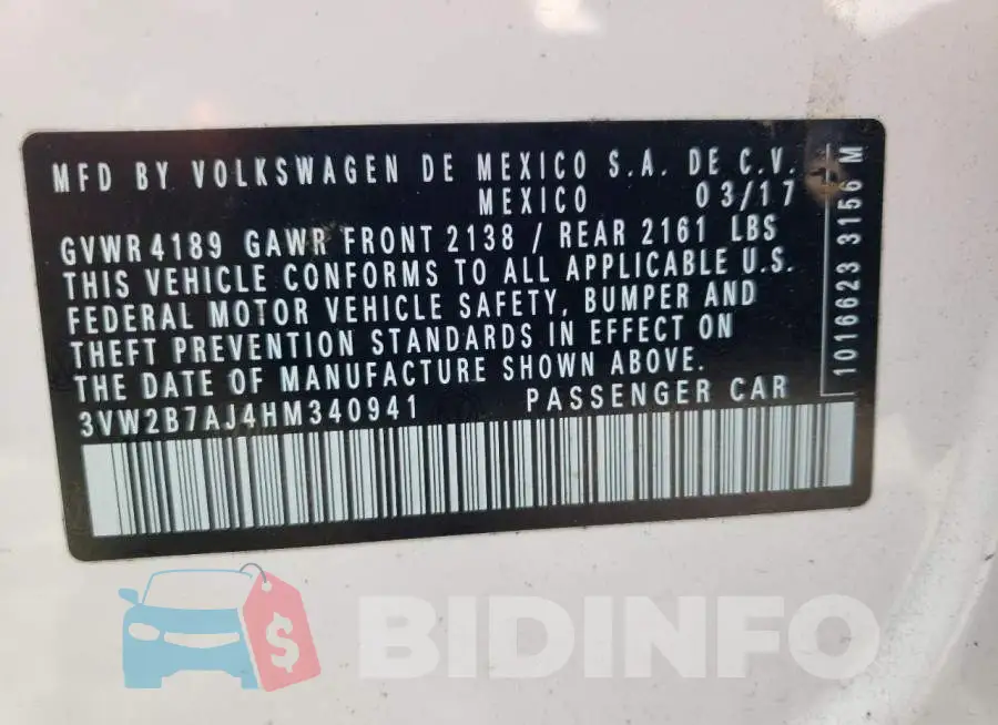 3VW2B7AJ4HM340941 Photo# 12