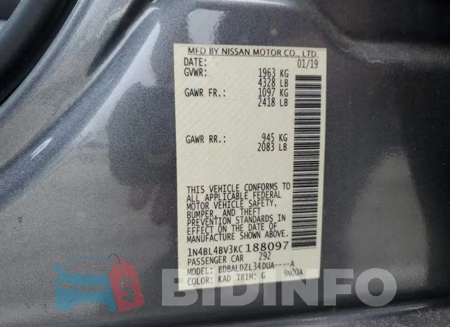 1N4BL4BV3KC188097 Photo# 12