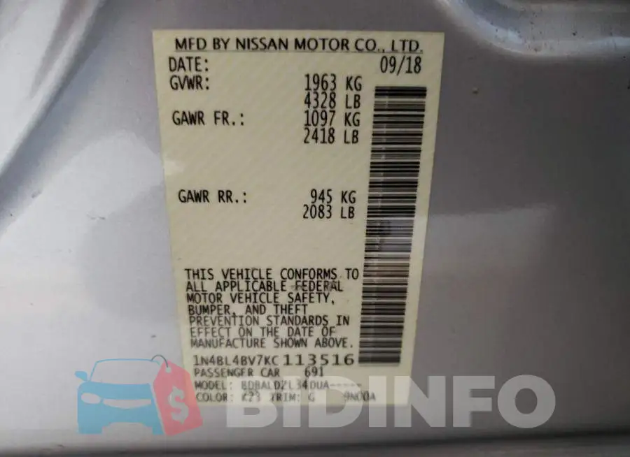 1N4BL4BV7KC113516 Photo# 12