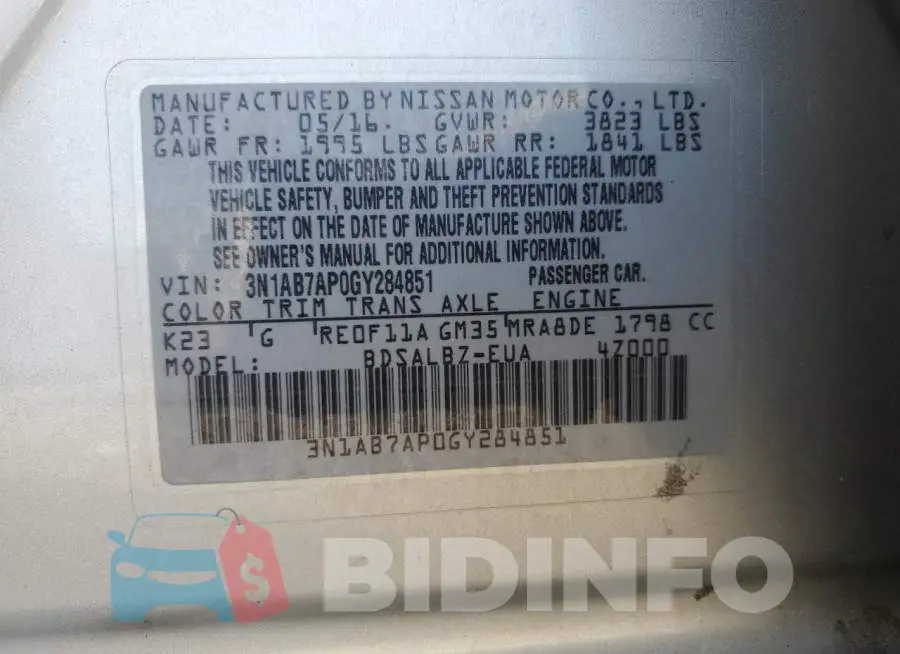 3N1AB7AP0GY284851 Photo# 12