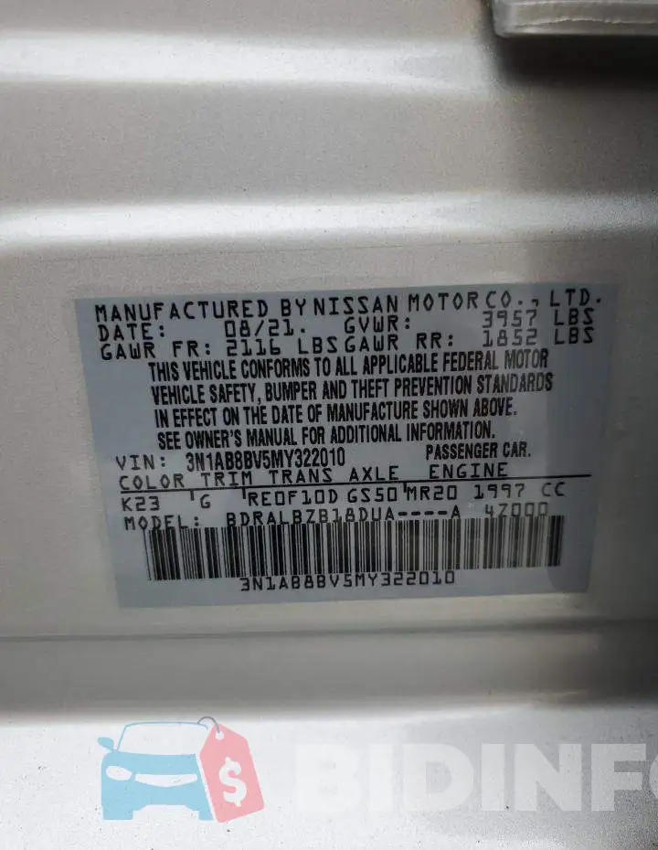 3N1AB8BV5MY322010 Photo# 13