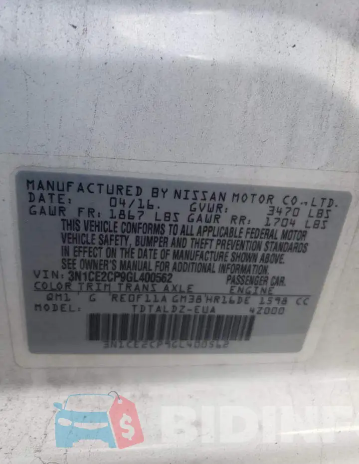 3N1CE2CP9GL400562 Photo# 13