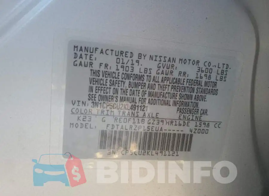 3N1CP5CU2KL491121 Photo# 13