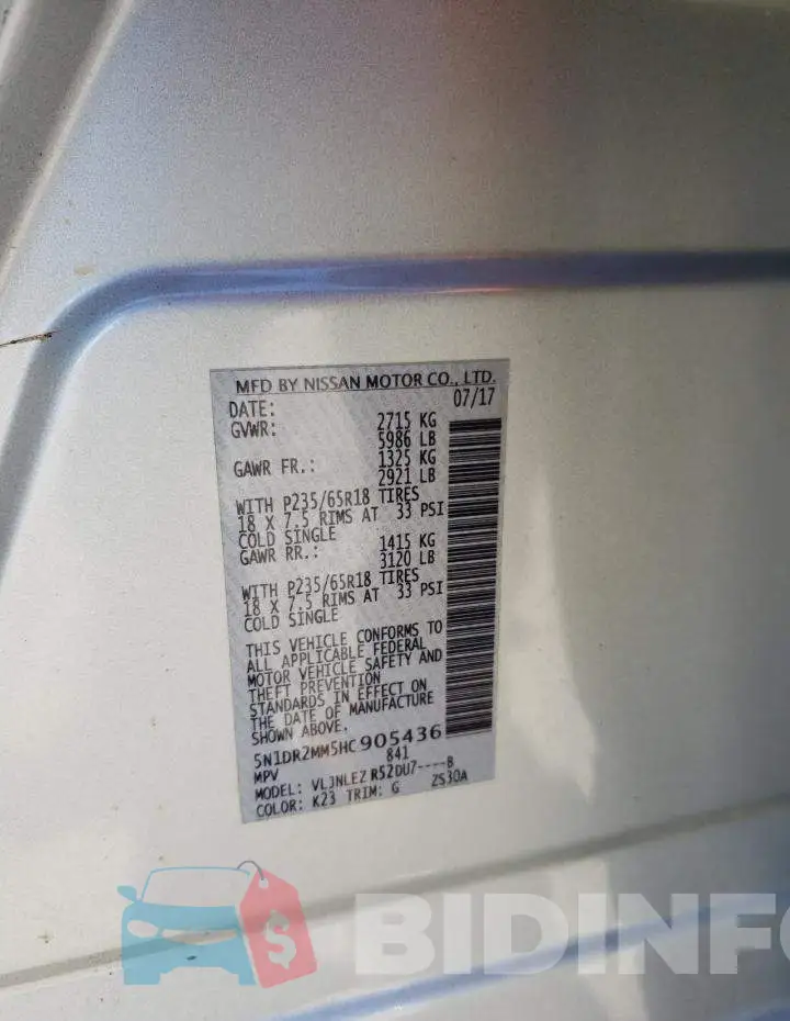 5N1DR2MM5HC905436 Photo# 13