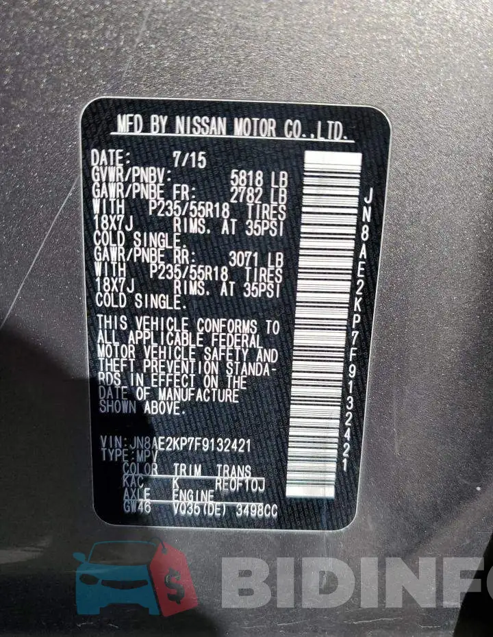 JN8AE2KP7F9132421 Photo# 13